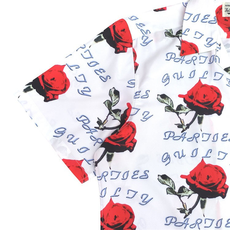 GUILTYPARTIES TIGER Shirts 21ss Rose ALOHA full print, Hawaiian short-sleeved shirt for men and women