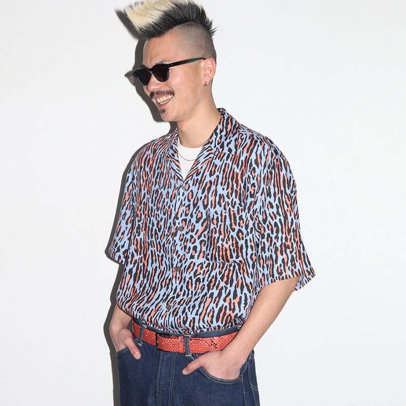 GUILTYPARTIES TIGER Shirts Leopard Rayon Hawaiian Short Sleeve Shirt Beach Shirt Men