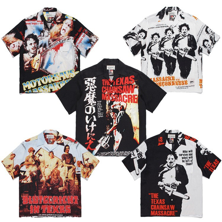 GUILTYPARTIES TIGER Shirts 22ss Texas Chainsaw Demon Maniac Hawaiian Print Short Sleeve Shirt Men
