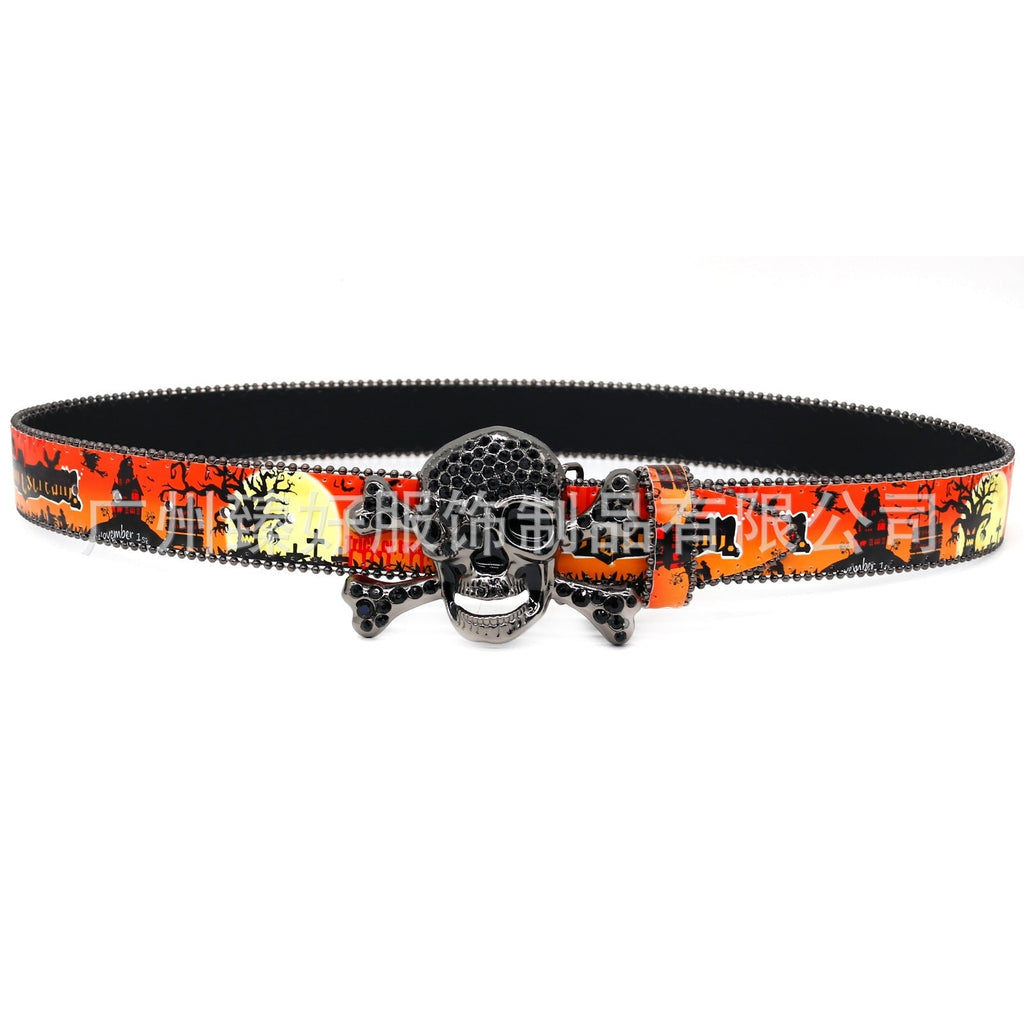 Hip-hop punk rhinestone belt halloween skull accessories