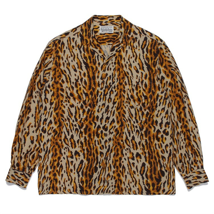 GUILTYPARTIES TIGER Long sleeved shirt LEOPARD OPEN Classic leopard print Hawaiian long sleeved shirt