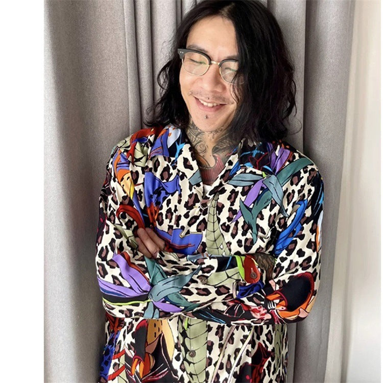GUILTYPARTIES TIGER Long sleeved shirt GUILTYPARTIES TIGER 21AW SKA JACKET Leopard print floral long-sleeved shirt men