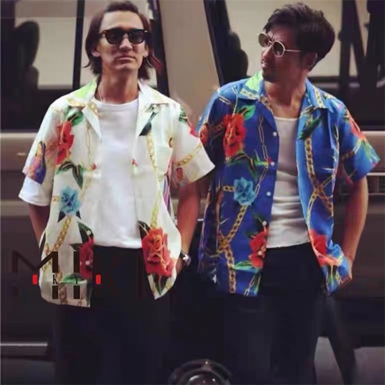 GUILTYPARTIES TIGER Shirts 20SS Bramble Flower, Virgin Mary, Hawaiian Short Sleeve Shirt Men