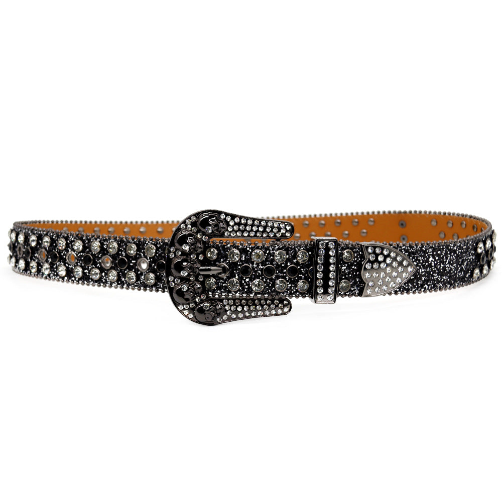 Hip-hop punk rhinestone belt skull