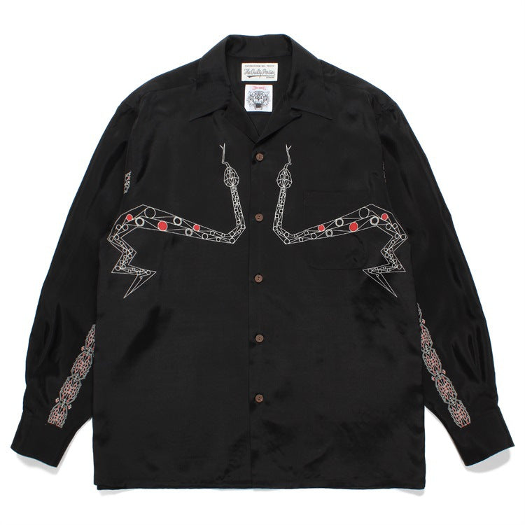 GUILTYPARTIES TIGER Long sleeved shirt COLLAR serpentine abstract rayon long-sleeved shirt men