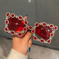 Trendy punk glasses full diamond wide legs uv protection