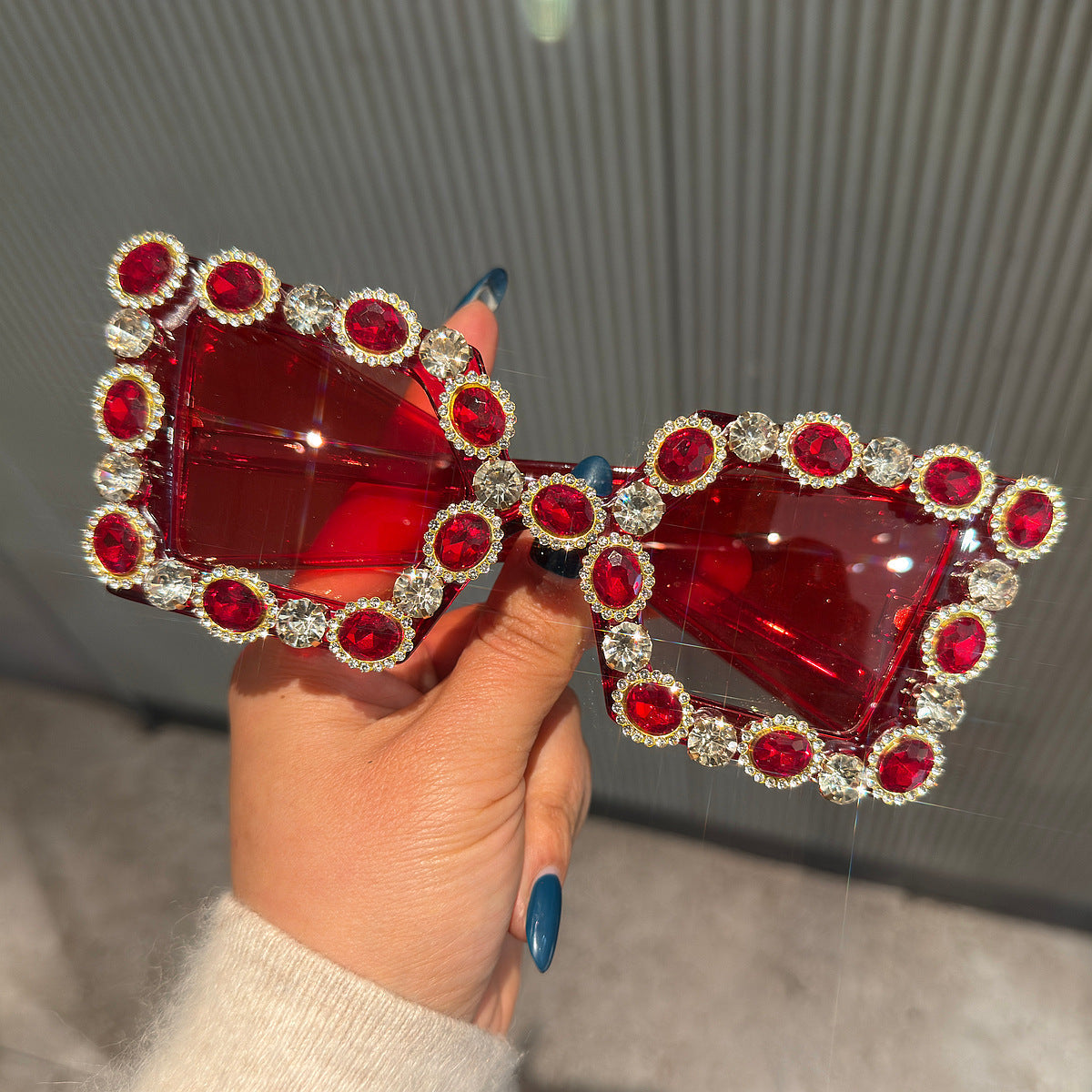 Trendy punk glasses full diamond wide legs uv protection