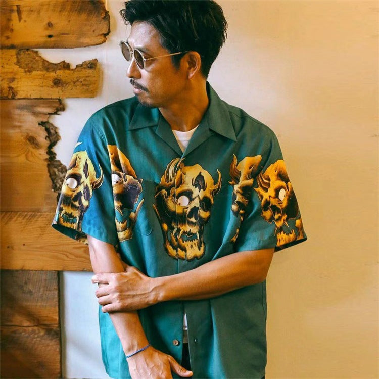 GUILTYPARTIES TIGER Shirts 21AW 56 TATTOO Tattoo, Skull Hawaiian Short Sleeve Shirt Men