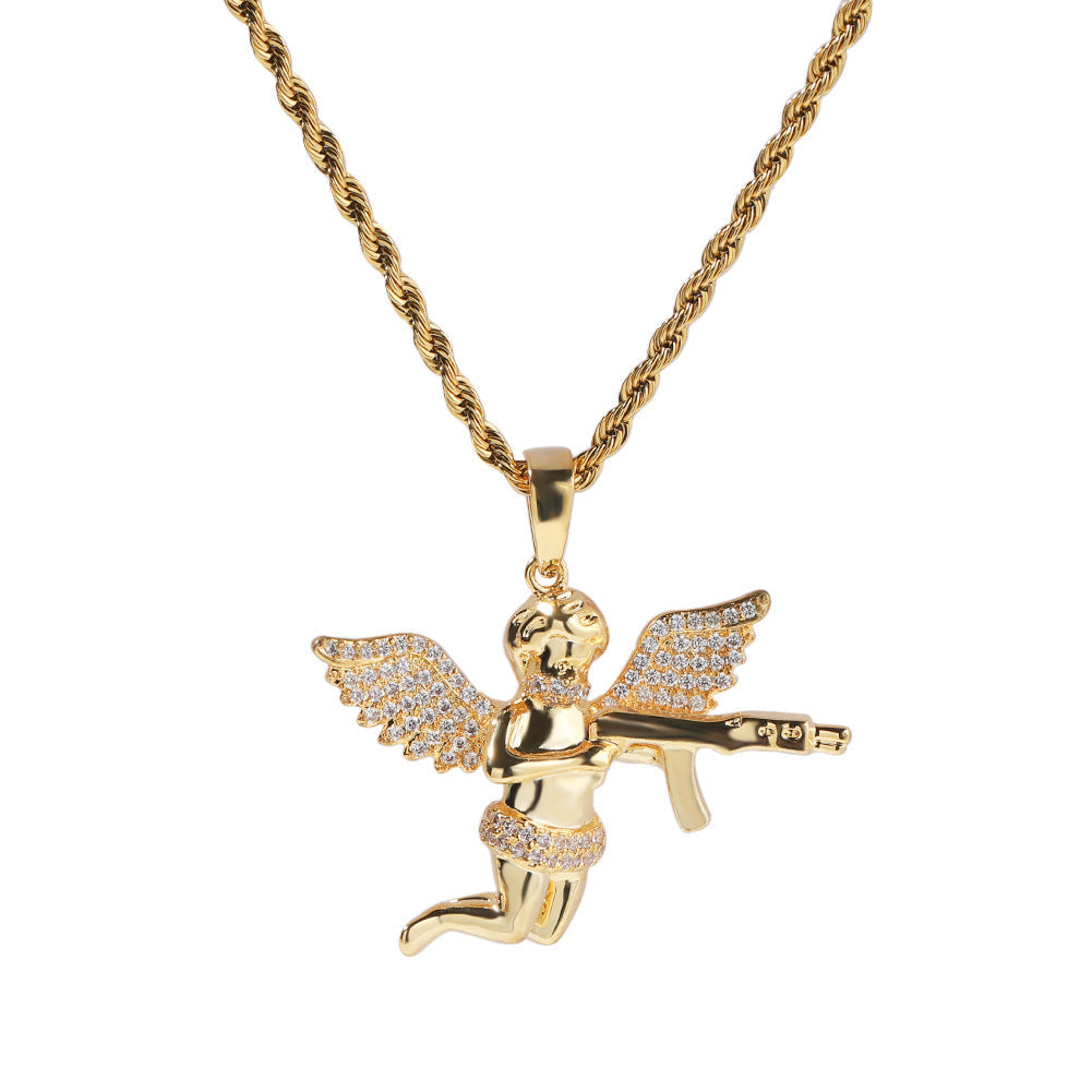 Jewelry Hip Hop Jewelry Gun Pendant Copper Zircon Angel Pieces Animal Spectrum