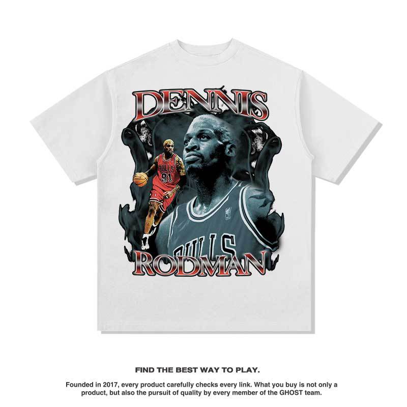 Nba T Shirt Washed Old Fashion Brand Men's and Women's Loose Cotton Casual round Neck High-quality pure cotton comfortable and trendy clothing