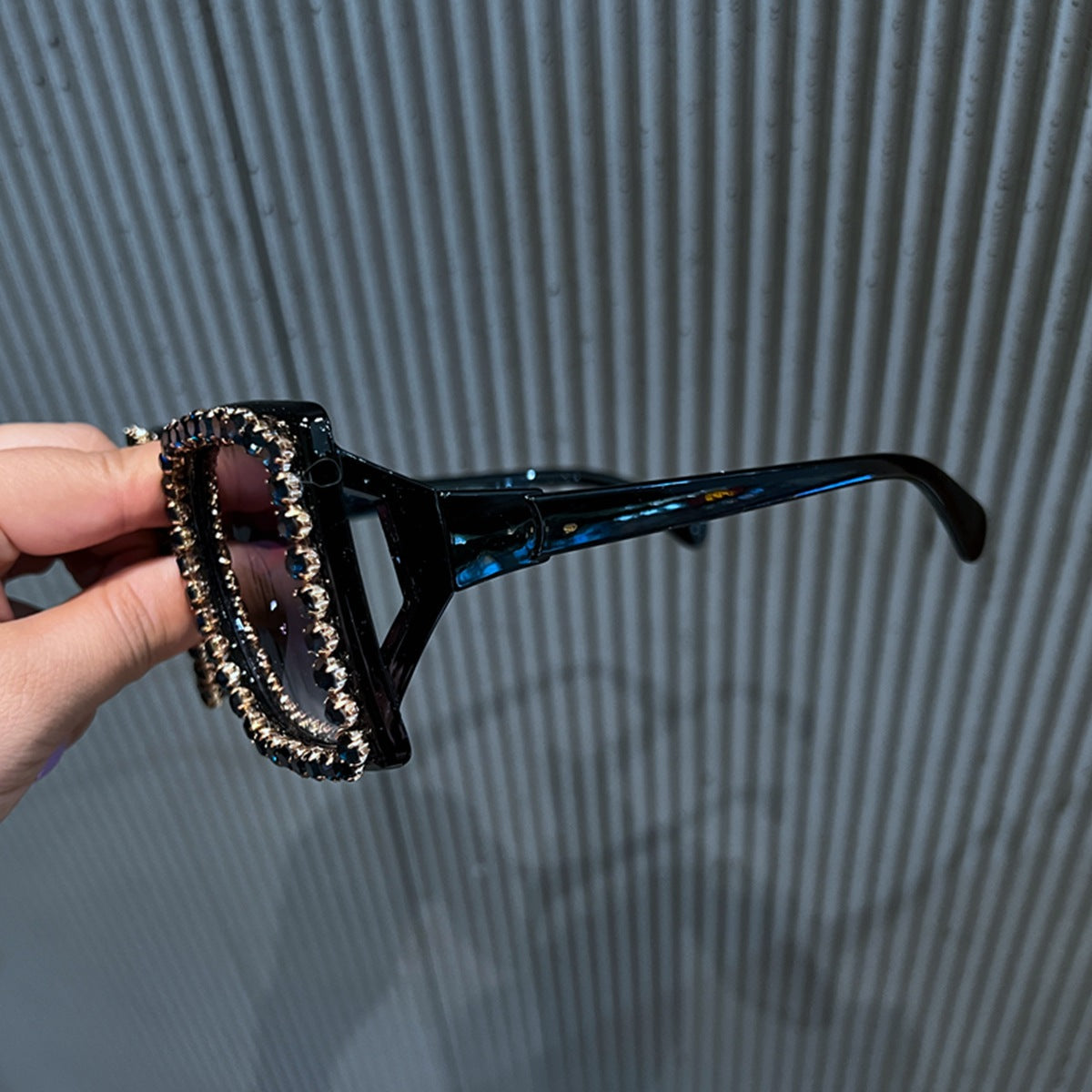 Trendy punk glasses diamond square frame