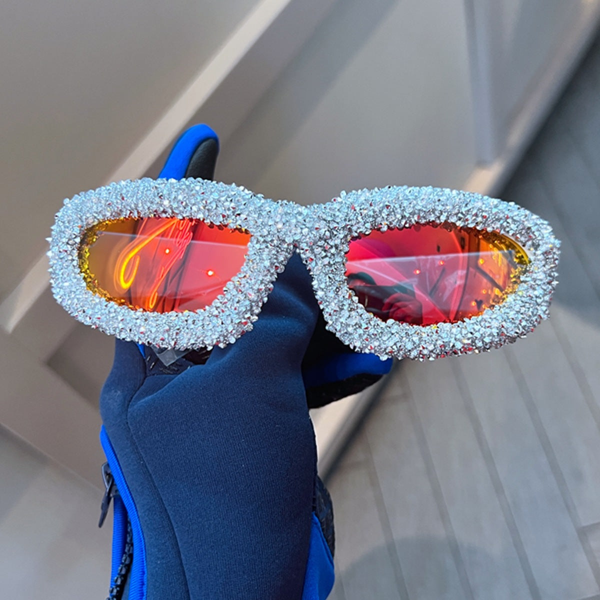 Trendy punk glasses full of diamonds y2k