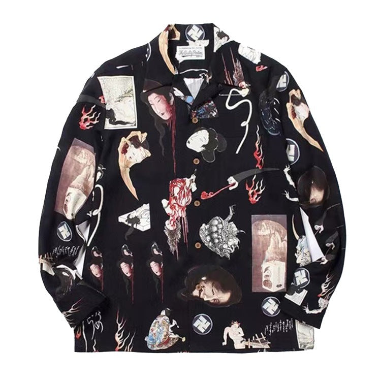 GUILTYPARTIES TIGER Long sleeved shirt, Ukiyo-e graffiti Hawaiian long-sleeved shirt men