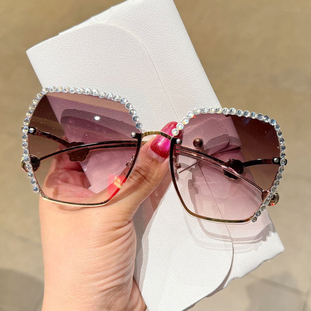 Trendy punk glasses diamond-encrusted uv protection