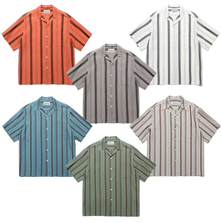 GUILTYPARTIES TIGER Shirts 24ss Striped Classic, Rayon Hawaiian Casual Short Sleeve Shirt Men