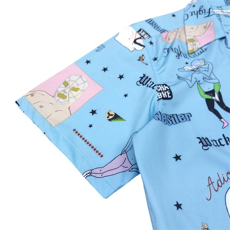 GUILTYPARTIES TIGER Shirts Vacation trendy brand character mask abstract print Hawaiian short-sleeved shirt men