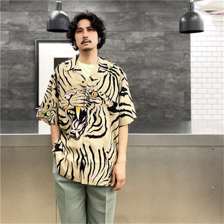 GUILTYPARTIES TIGER Shirts 22ss TIM LEHI Tiger Head, Yunhu, Tiger Pattern Short Sleeve Shirt Men