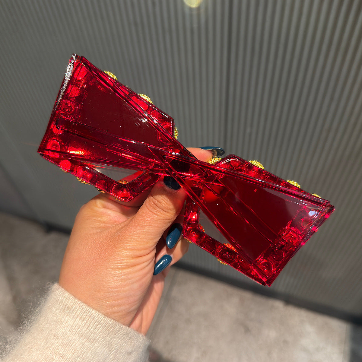 Trendy punk glasses full diamond wide legs uv protection