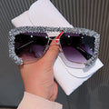 Trendy punk glasses double beam rhinestones