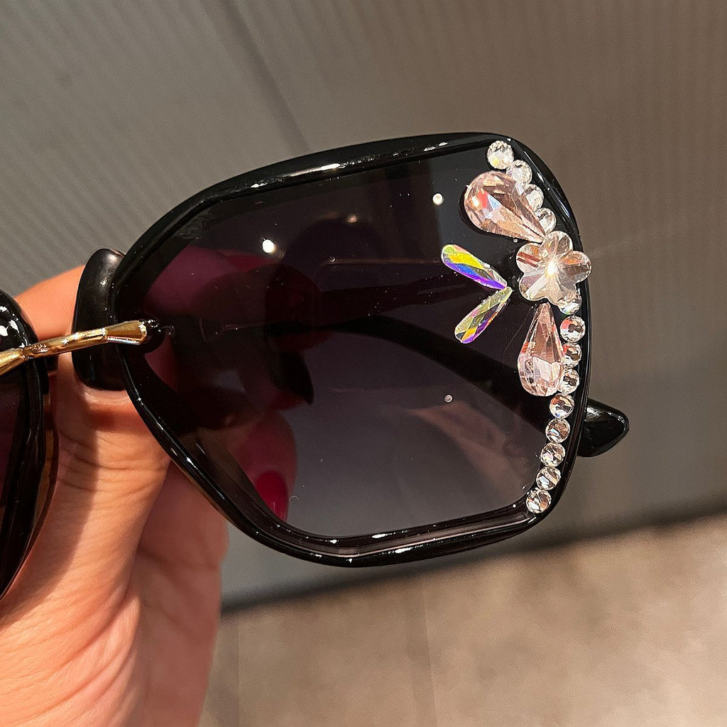 Trendy punk glasses large frame flash diamond sunscreen