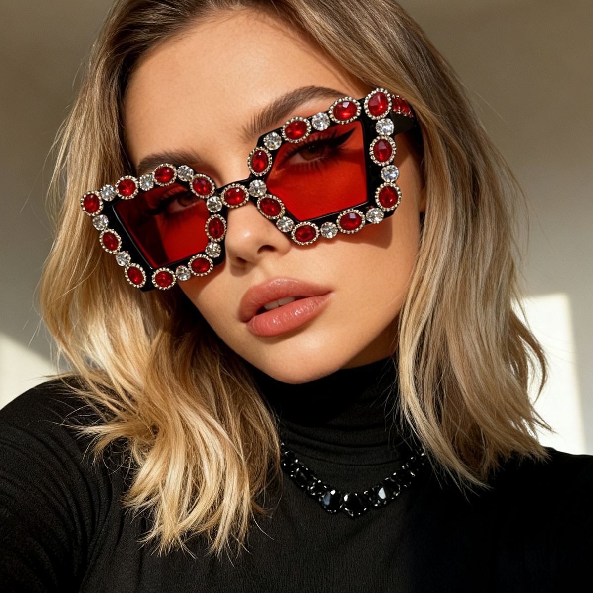 Trendy punk glasses full diamond wide legs uv protection