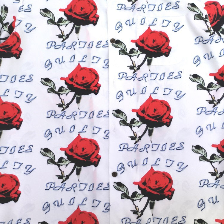 GUILTYPARTIES TIGER Shirts 21ss Rose ALOHA full print, Hawaiian short-sleeved shirt for men and women