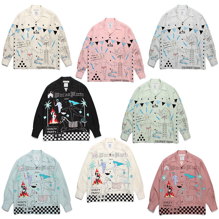 GUILTYPARTIES TIGER Long sleeved shirt World Peace series theme Hawaiian rayon long-sleeved shirt