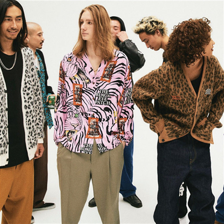 GUILTYPARTIES TIGER Long sleeved shirt Eye strap attention tiger totem skull Hawaiian long sleeved shirt