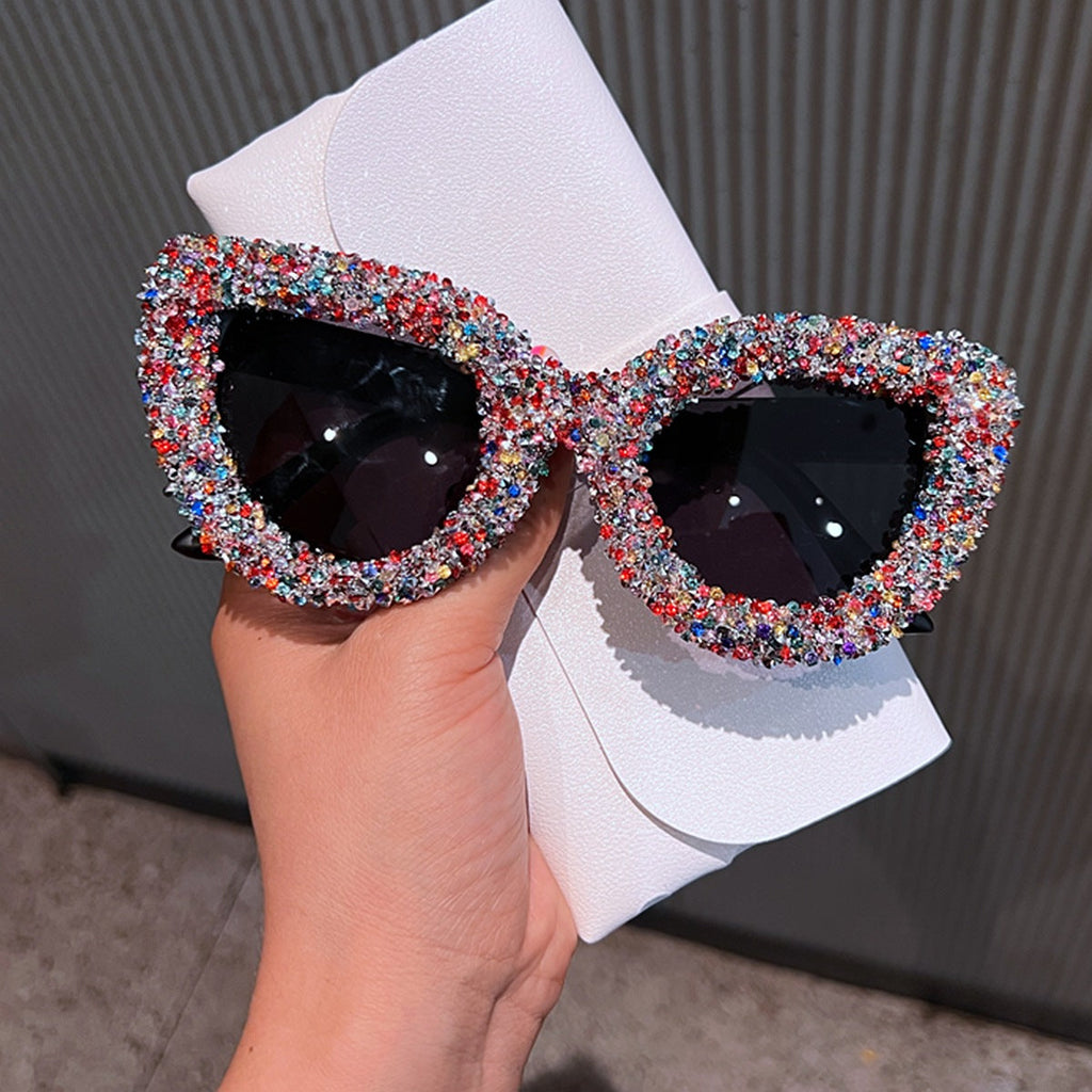 Trendy punk glasses large frame cat eyes with diamonds