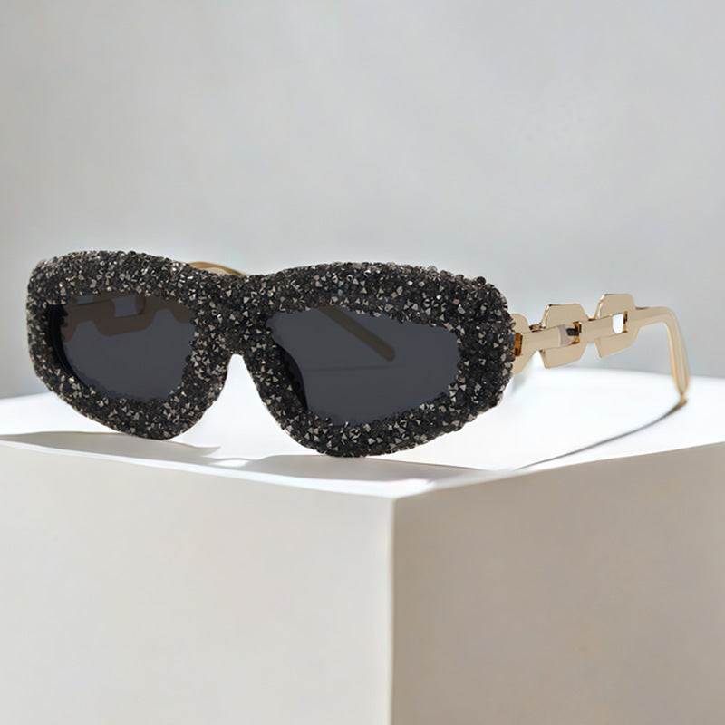 Trendy punk glasses diamond-encrusted uv protection