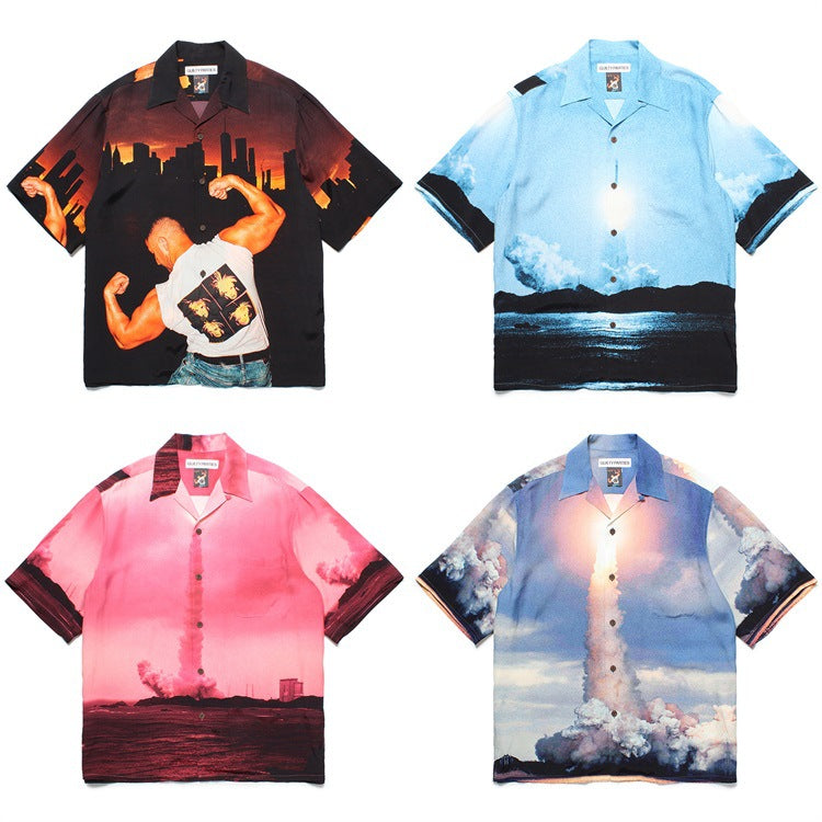 GUILTYPARTIES TIGER Shirts 23AW Kowajiro, 8th Anniversary Photography Hawaiian Short Sleeve Shirt Men