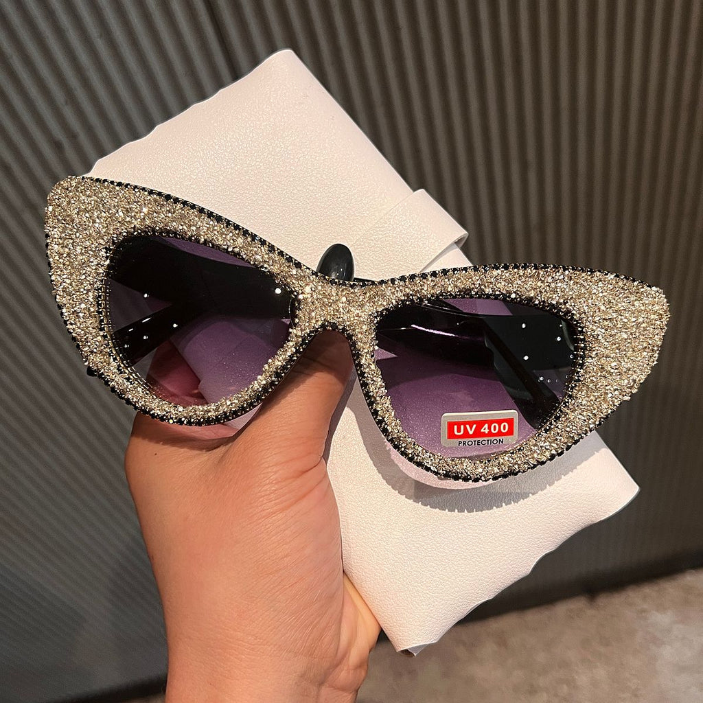 Trendy punk glasses big cat eye bling diamond