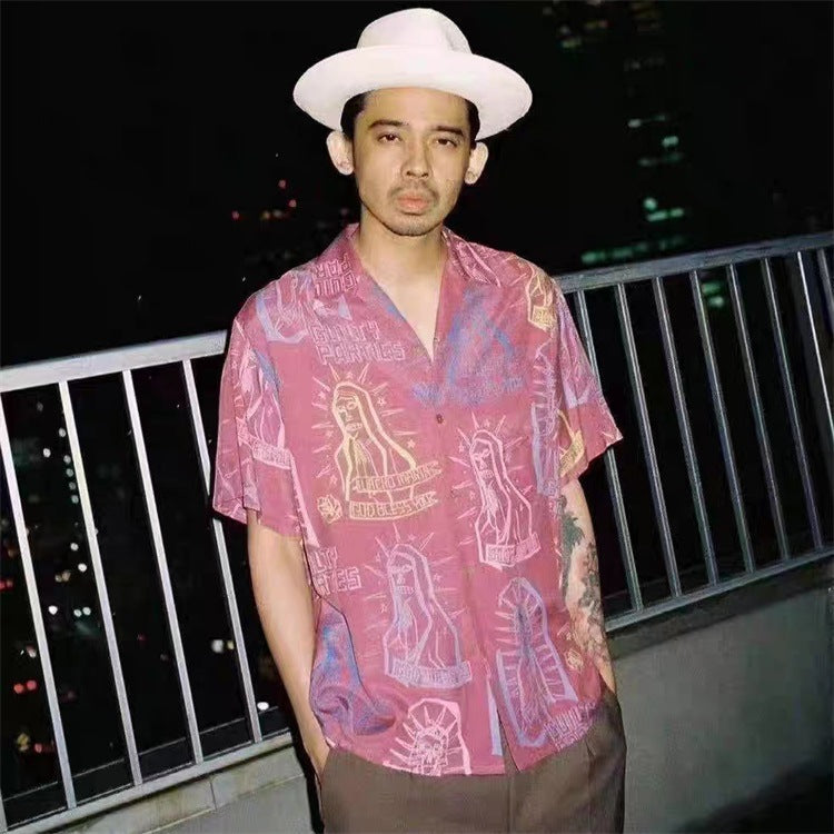 GUILTYPARTIES TIGER Shirts 20SS Bramble Flower, Virgin Mary, Hawaiian Short Sleeve Shirt Men