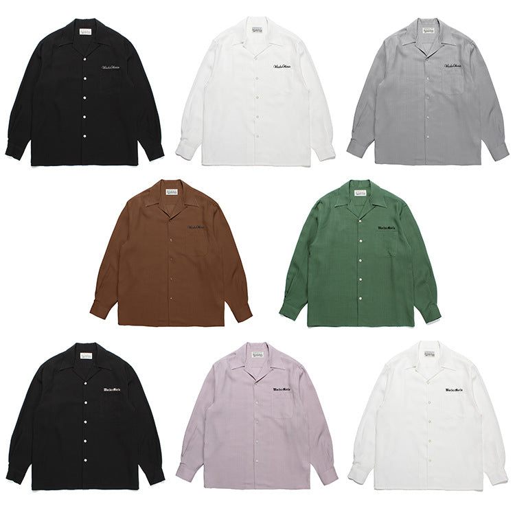 GUILTYPARTIES TIGER Long sleeved shirt solid color letter embroidered Hawaiian rayon long-sleeved shirt men