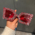 Trendy punk glasses full diamond wide legs