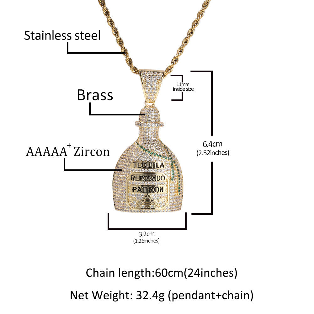 Jewelry Bottle Pendant Necklace Copper Set Zircon Hip Hop Rap Spectrum