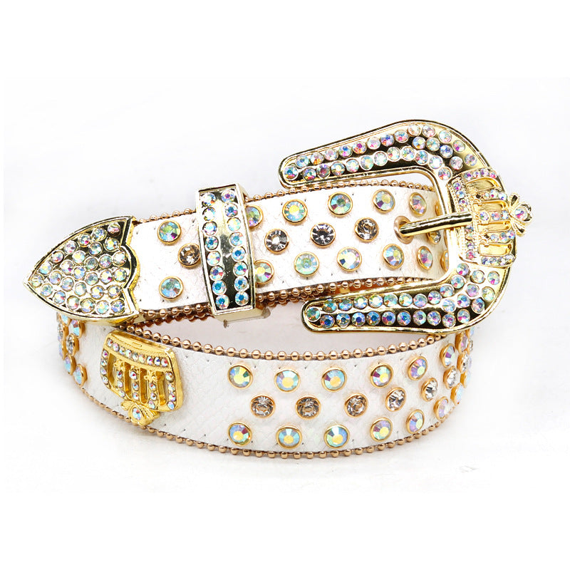 Hip-hop punk rhinestone belt gold crown rhinestone wide belt