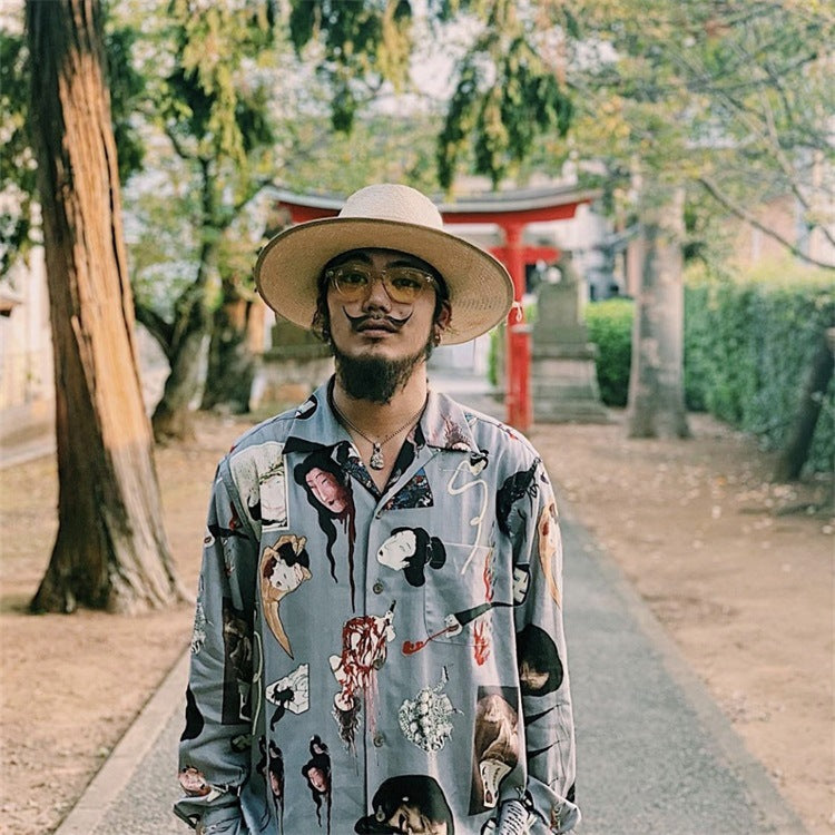 GUILTYPARTIES TIGER Long sleeved shirt, Ukiyo-e graffiti Hawaiian long-sleeved shirt men