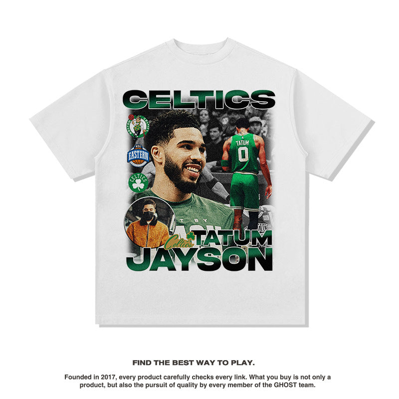 Nba T Shirt Star Tatum Green Army Printed Short Sleeve T-shirt American Style High-quality pure cotton comfortable and trendy clothing