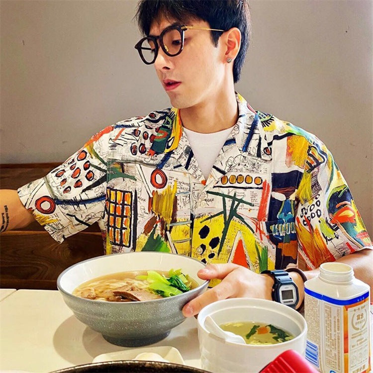 GUILTYPARTIES TIGER Shirts Basquiat graffiti Hawaiian short-sleeved flower shirt for men and women