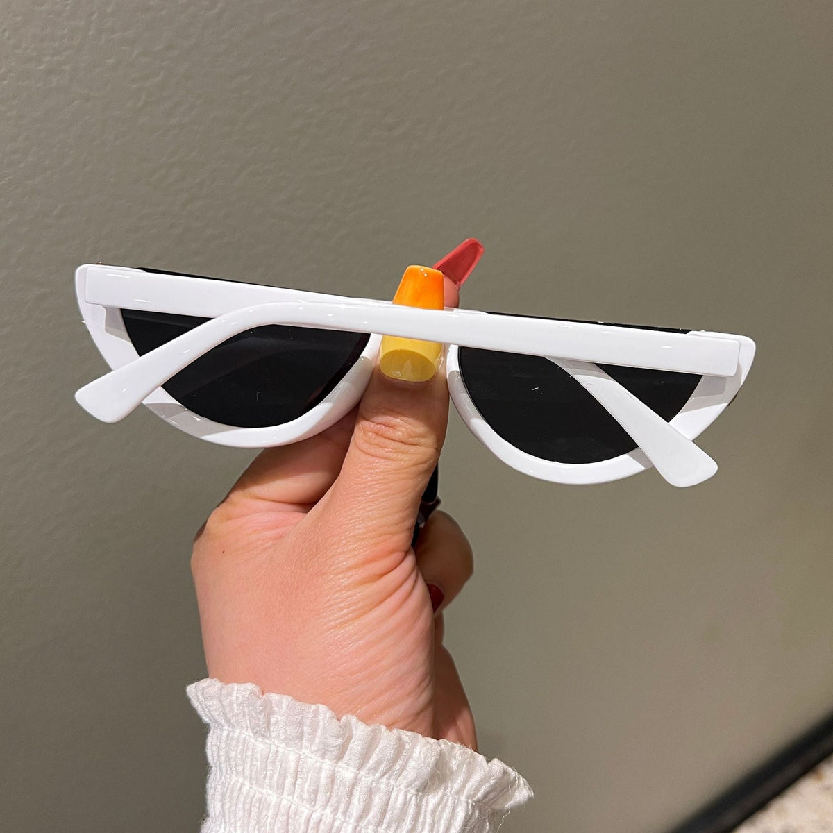 Trendy punk glasses half frame diamond