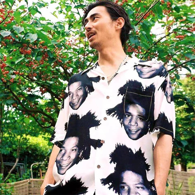 GUILTYPARTIES TIGER Shirts 23ss BASQUIAT Basquiat avatar Hawaiian short-sleeved shirt