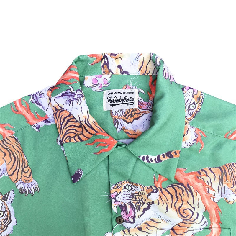 GUILTYPARTIES TIGER Shirts 22SS Limited TimLehi Fire Ring Tiger Totem, Short Sleeve Shirt Men