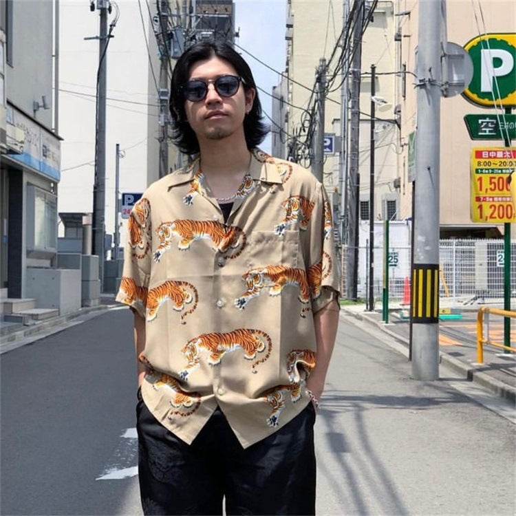 GUILTYPARTIES TIGER Shirts 22ss Limited TIM LEHI Downhill Tiger Hawaiian Short Sleeve Shirt Men's and Women's