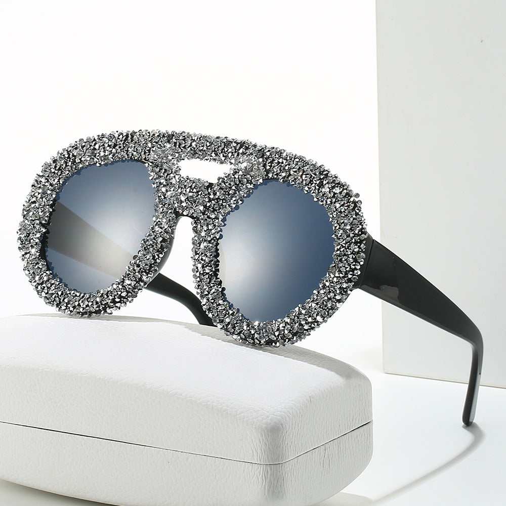 Trendy punk glasses round full diamond retro