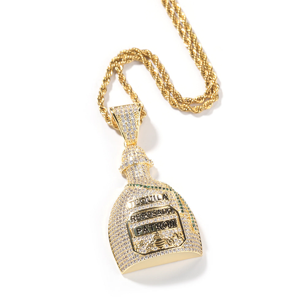 Jewelry Bottle Pendant Necklace Copper Set Zircon Hip Hop Rap Spectrum