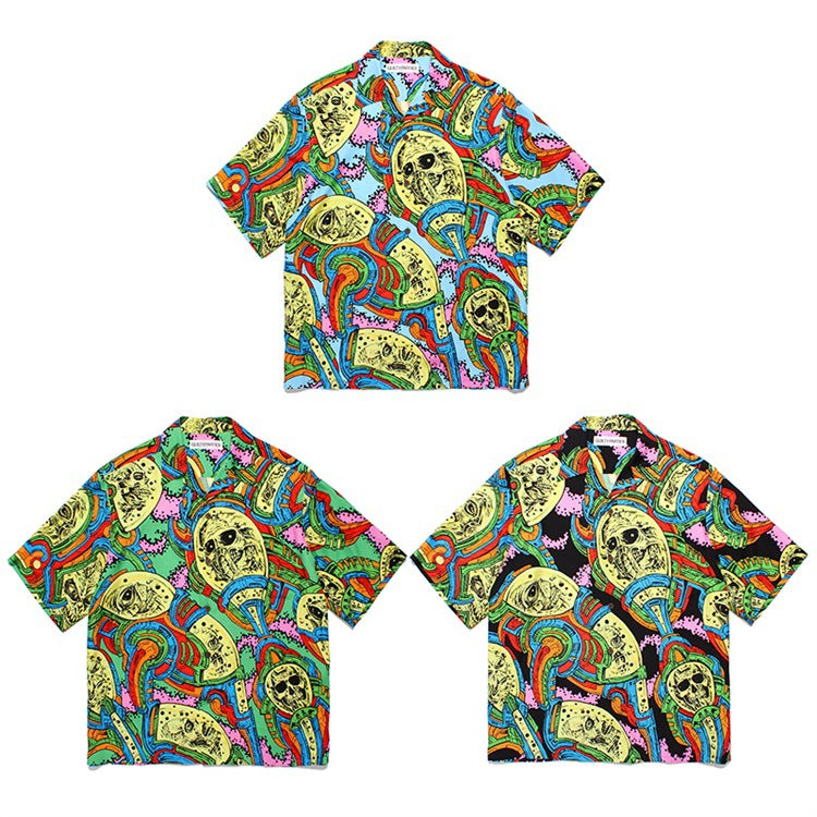 GUILTYPARTIES TIGER Shirts 24ss Science Fiction Graffiti, Rayon Casual, Hawaiian Short Sleeve Shirt