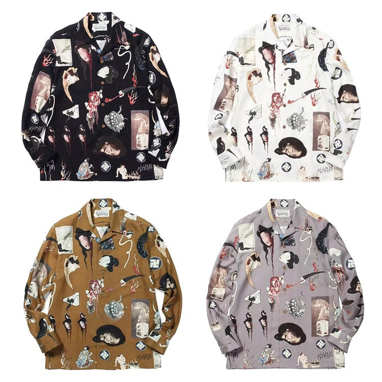 GUILTYPARTIES TIGER Long sleeved shirt, Ukiyo-e graffiti Hawaiian long-sleeved shirt men