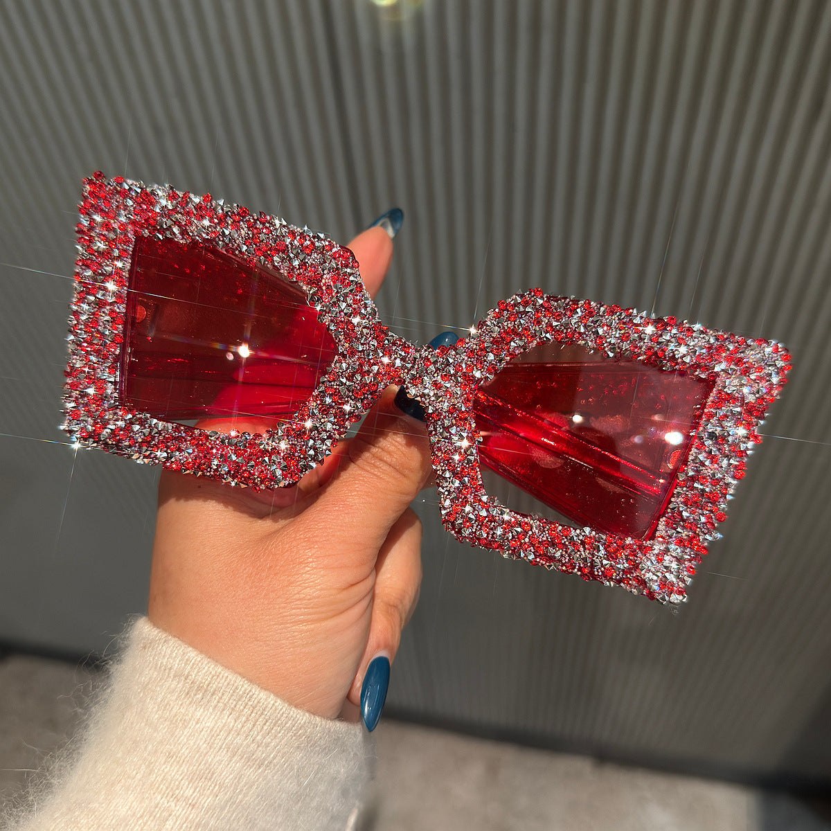 Trendy punk glasses full diamond wide legs