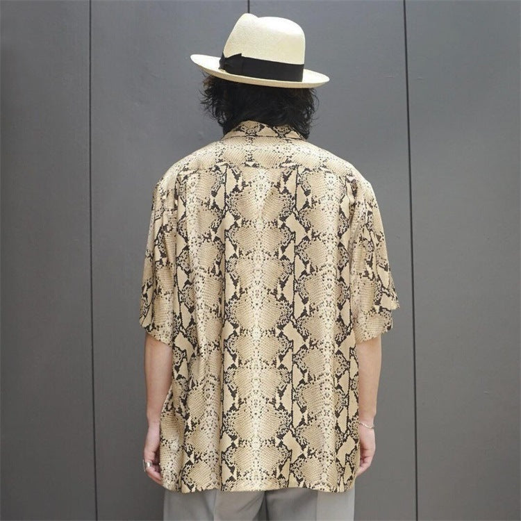 GUILTYPARTIES TIGER Shirts PYTHON OPEN COLLAR SHIRT Snake Rayon Short Sleeve Shirt